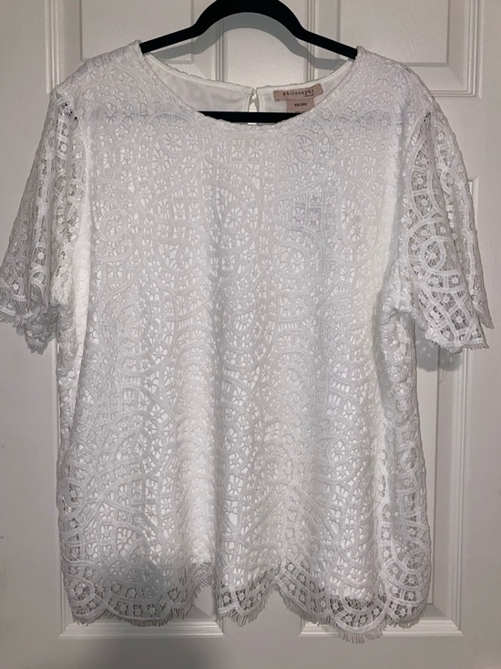 Philosophy Tops - Philosophy White Lace Crochet Short Sleeve Blouse